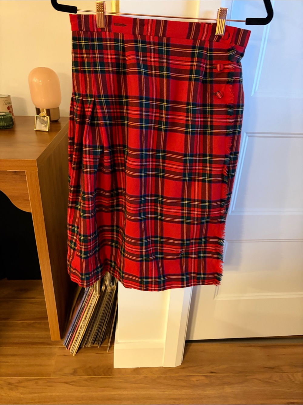 Red Tartan Midi Skirt with Classic Plaid
